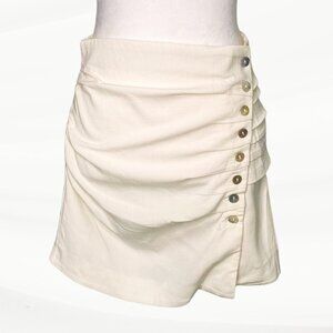 Zara Cream Pleated, Ruched, Wrap Mini Skirt with Button Closure, Size Small